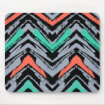 Gray, Teal, And Coral Hand Drawn Chevron Pattern Mouse Pad
