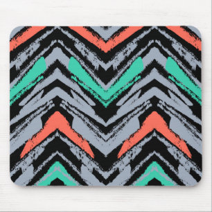 Gray, Teal, And Coral Hand Drawn Chevron Pattern Mouse Pad