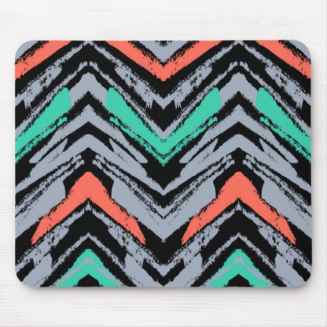 Gray, Teal, And Coral Hand Drawn Chevron Pattern Mouse Pad (Front)