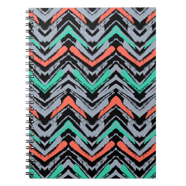 Gray, Teal, And Coral Hand Drawn Chevron Pattern Notebook (Front)