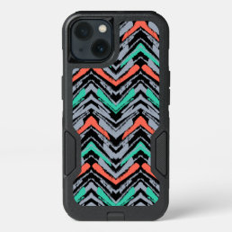 Gray, Teal, And Coral Hand Drawn Chevron Pattern iPhone 13 Case