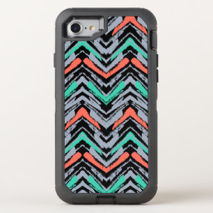 Gray, Teal, And Coral Hand Drawn Chevron Pattern OtterBox Defender iPhone SE/8/7 Case