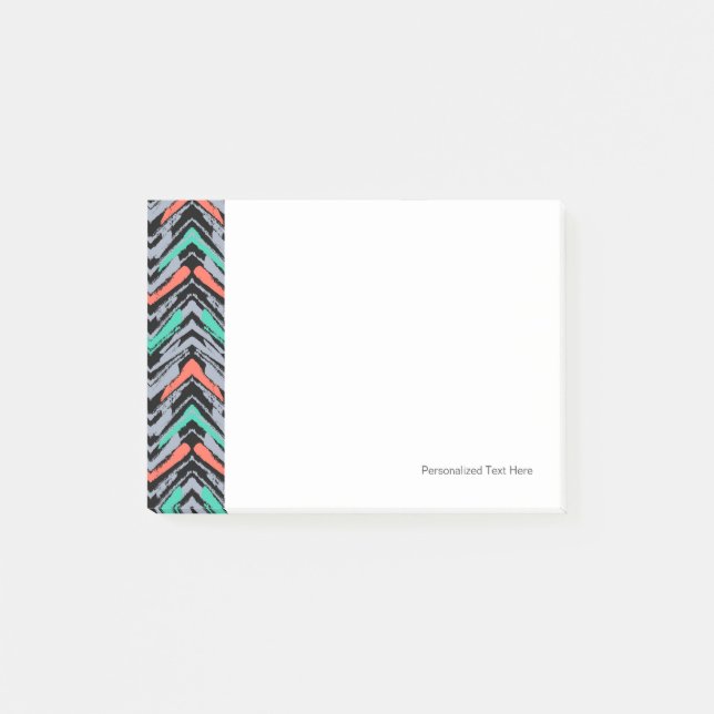 Gray, Teal, And Coral Hand Drawn Chevron Pattern Post-it Notes (Front)