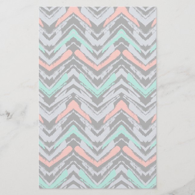 Gray, Teal, And Coral Hand Drawn Chevron Pattern Stationery (Front)