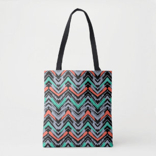 Gray, Teal, And Coral Hand Drawn Chevron Pattern Tote Bag