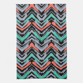 Gray, Teal, And Coral Hand Drawn Chevron Pattern Towel