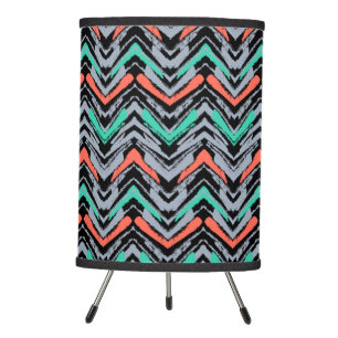 Gray, Teal, And Coral Hand Drawn Chevron Pattern Tripod Lamp