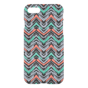 Gray, Teal, And Coral Hand Drawn Chevron Pattern iPhone SE/8/7 Case