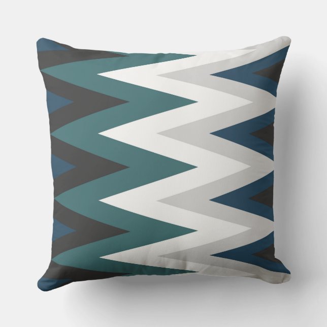 gray, teal and white chevron Pattern Throw Pillow (Back)