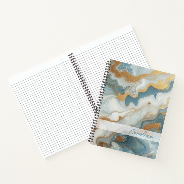Gray Teal Blue Gold Marble Art Pattern Notebook (Inside)