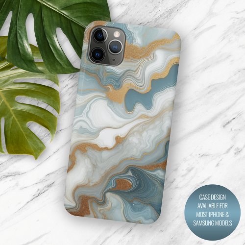 Gray Teal Blue Gold White Marble Art Pattern iPhone 15 Pro Max Case