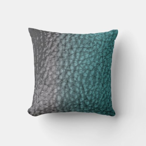 Gray Teal Blue Mix Faux Leather Design Throw Pillow