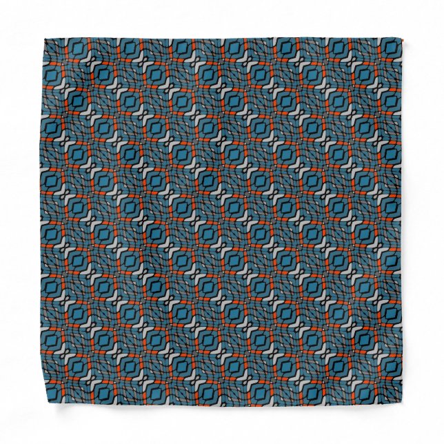 Gray Teal Blue Orange Black Tribal Pattern Bandana (Front)