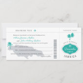 Gray Teal Boarding Pass to Jamaica Wedding Invitation (Front)