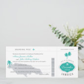 Gray Teal Boarding Pass to Jamaica Wedding Invitation (Standing Front)