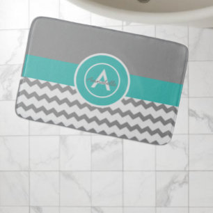 Gray Teal Chevron Bathroom Mat