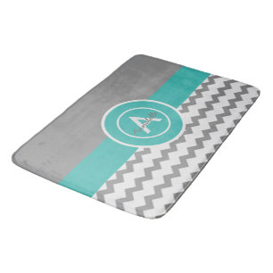 Gray Teal Chevron Bathroom Mat
