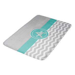 Gray Teal Chevron Bathroom Mat