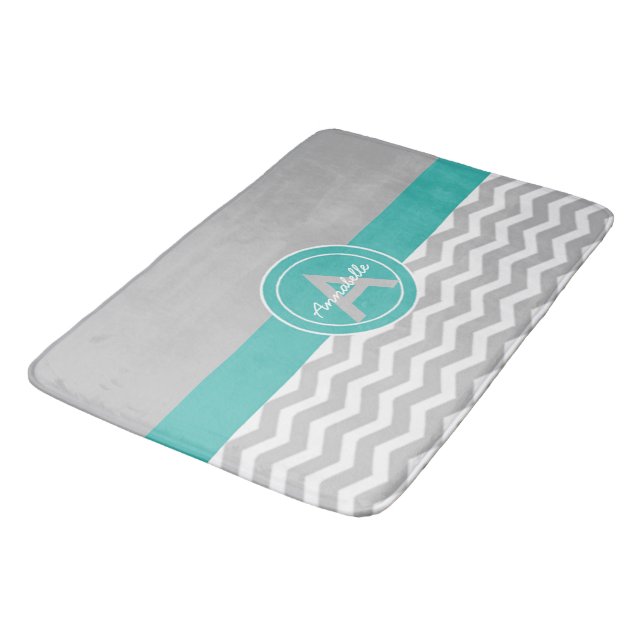 Gray Teal Chevron Bathroom Mat (Angled)