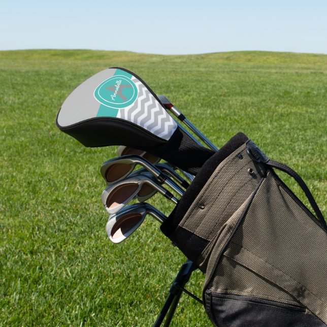 Gray Teal Chevron Golf Head Cover (In Situ)