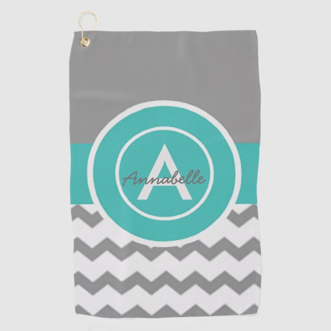 Gray Teal Chevron Golf Towel (Front)