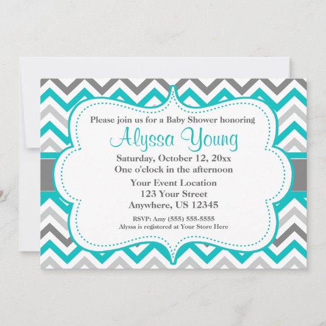 Gray Teal Chevron Invitation (Front)