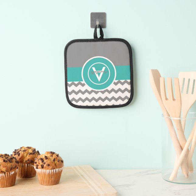 Gray Teal Chevron Pot Holder (Insitu(Hanging))