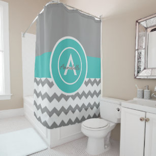 Gray and Teal Shower Curtain and Bath Rug Sets, Modern Turquoise Aqua & Teal  Bathroom Decor, Abstract Fabric Shower Stall Curtain Bath Mat 