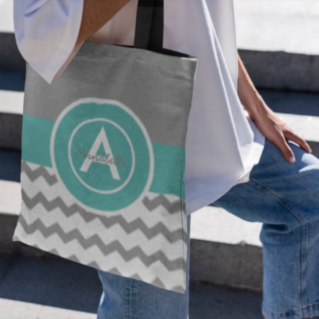 Gray Teal Chevron Tote Bag (Creator Uploaded)