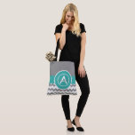 Gray Teal Chevron Tote Bag<br><div class="desc">Gray teal chevron monogram personalized tote bag</div>