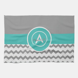Gray Teal Chevron Towel