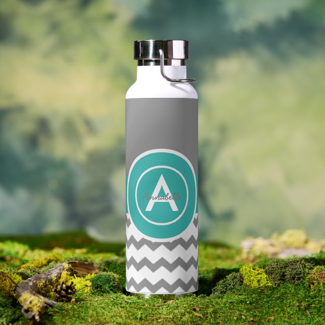 Gray Teal Chevron Water Bottle (Outdoor)