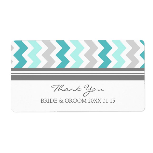Gray Teal Chevron Wedding Labels (Front)