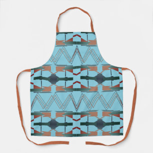Gray Teal Copper on Aqua Zig-zag Southwest Tiers Apron