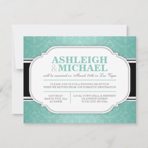 Gray &amp; Teal Damask Wedding Reception ONLY Invites
