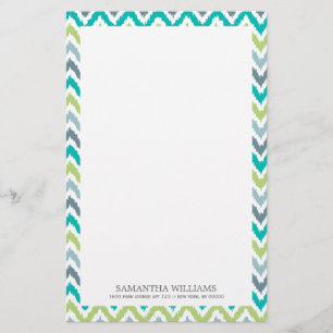 Gray Teal Green Zigzag Ikat Pattern Stationery