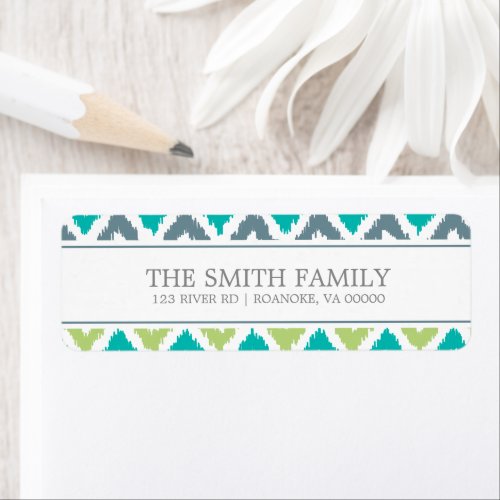 Gray Teal Green Zigzag Tribal Pattern Label