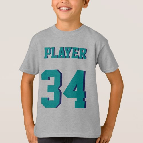 Gray  Teal Kids  Sports Jersey Design T_Shirt