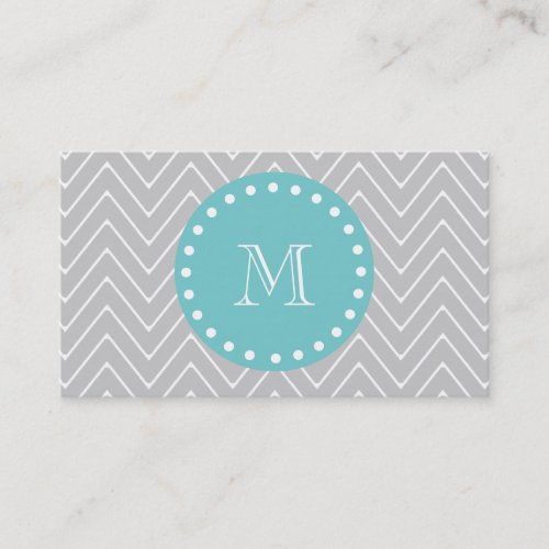 Gray &amp; Teal Modern Chevron Custom Monogram Business Card