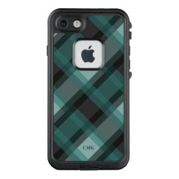 Gray & Teal Plaid Custom Initials LifeProof FRĒ iPhone 7 Case