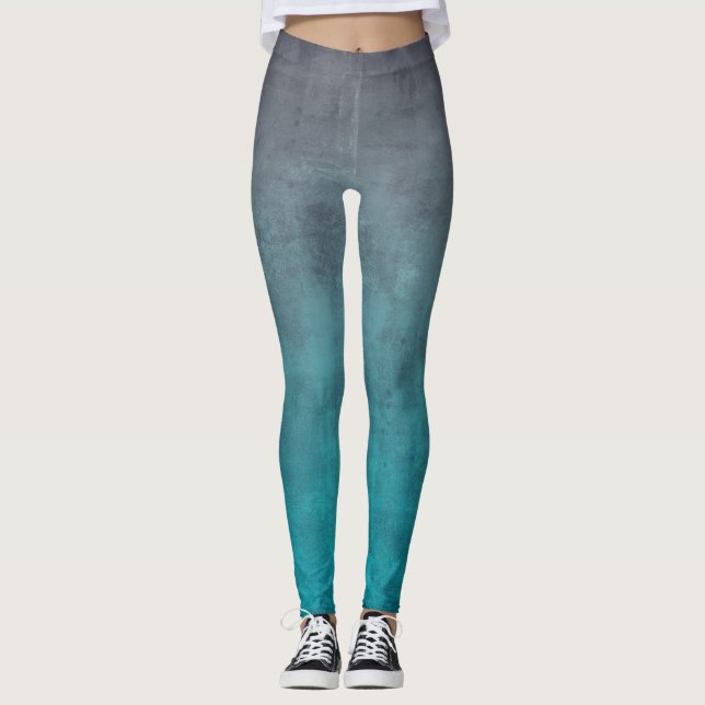 Gray Teal rustic ombre Leggings (Front)