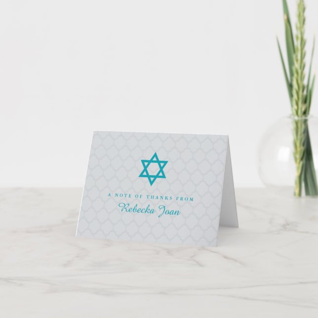 Gray Teal Star of David Bat Mitzvah Thank You (Front)