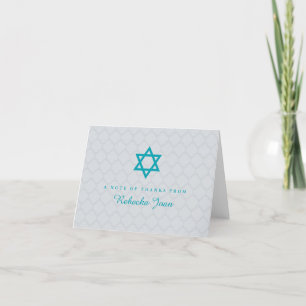 Gray Teal Star of David Bat Mitzvah Thank You Card