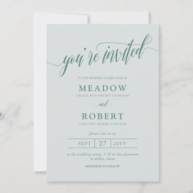 Gray & Teal Typography Informal 2 in 1 Wedding Invitation (Front)