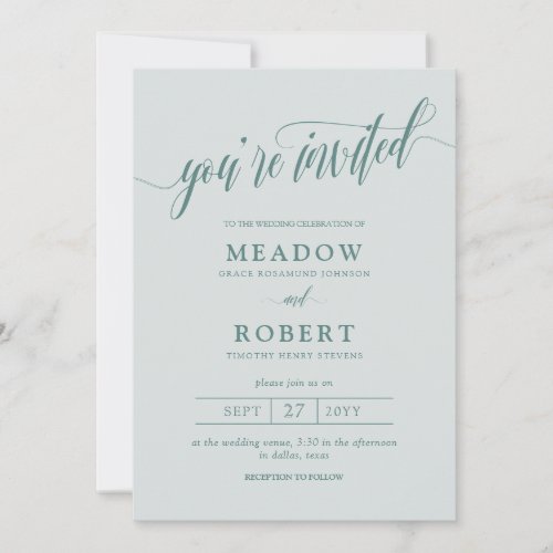 Gray  Teal Typography Informal 2 in 1 Wedding Invitation