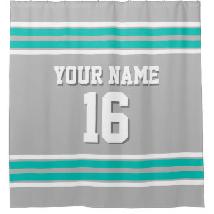 Gray Teal White Stripes Sports Jersey Shower Curtain