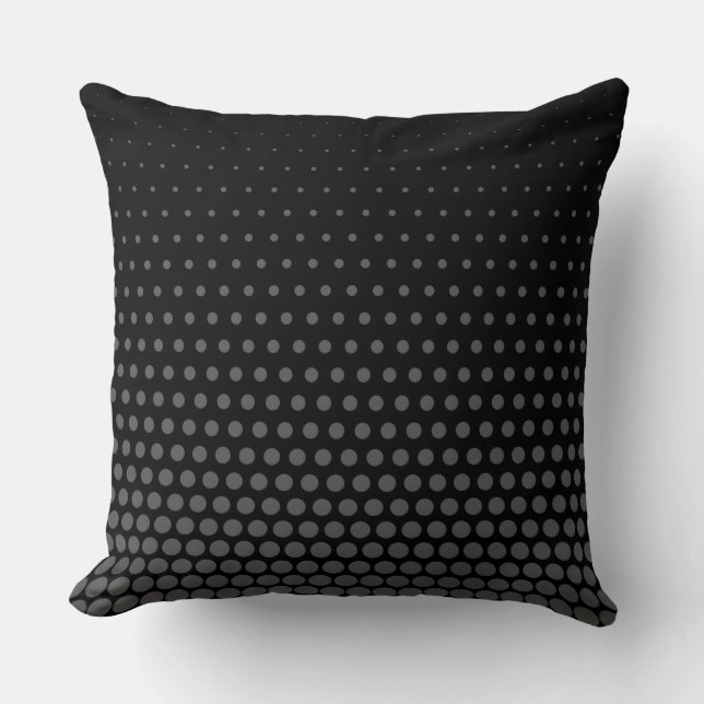 Gray Techno Dots Modern Black Throw Pillow (Front)