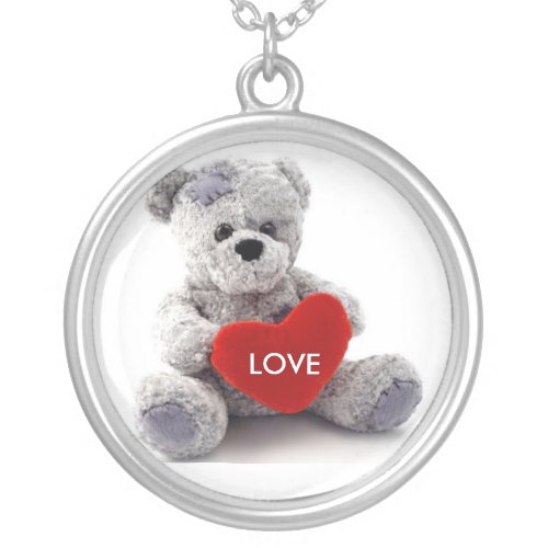 Gray Teddy Bear Love Necklace