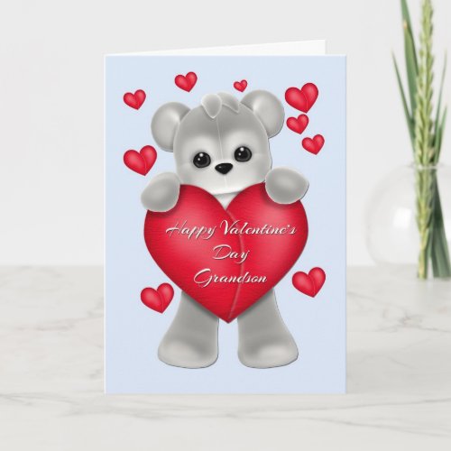 Gray Teddy Grandson Valentine Holiday Card