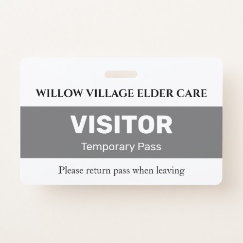 Gray Temporary Visitor Pass For Hospital Care Home Badge